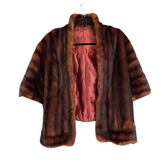 Vintage Jackets & Blazers - Vintage Mink Real Fur Cape Stole Bolero in Rich Brown